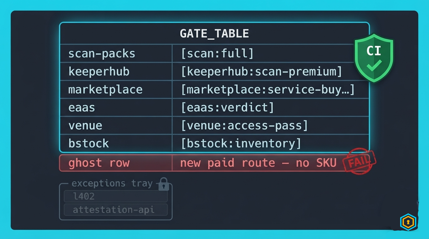 GATE_TABLE coverage matrix — every gate has a SKU, every SKU a gate