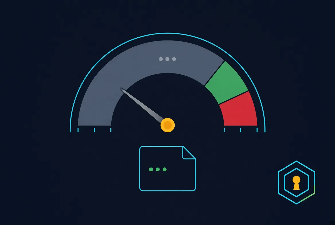A thin-file gauge on slate-900; the needle sits parked in a grey NO_DATA zone; a tiny dataset card feeds it